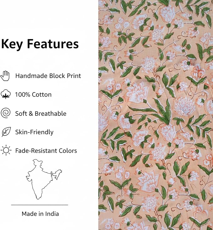 E-Tailor® Hand-Block Printed Pre-Cut Cotton Fabric Ideal - Image 3