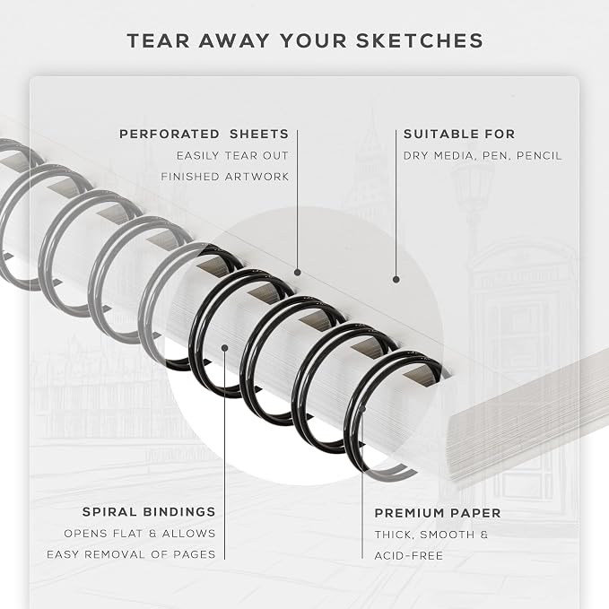 BEECHMORE BOOKS 5.6"x8.5" Spiral Sketchbook – 140 GSM Acid-Free Paper, 100 - Image 3