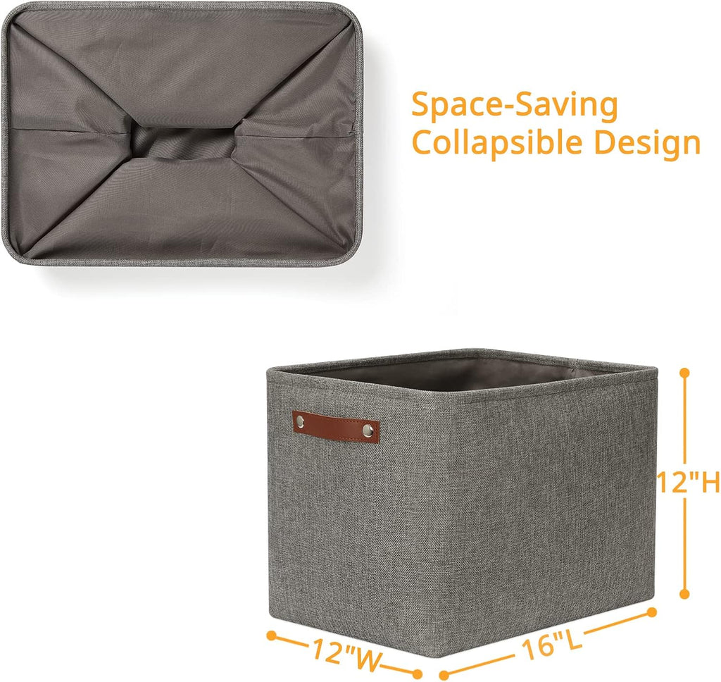 DULLEMELO Grey Storage Baskets for Organizing 2 Pack 16"x12"x12" Fabric Shelf Baskets for Gifts Empty Large Storage Organizer for Closet,Clothes,Toys,Bedroom (Grey)