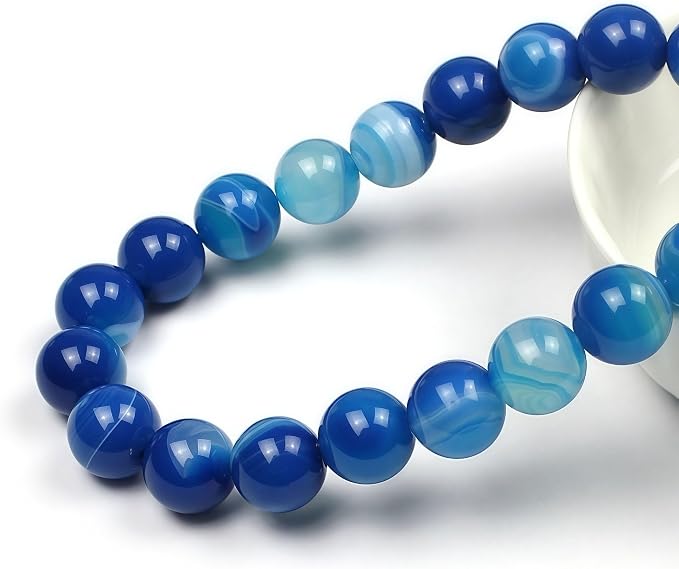 MJDCB Natural Stone Beads Blue Striped Agate Round Loose Beads - Image 2