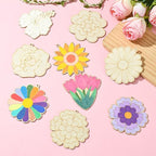 16 pcs Mixed Styles Cute Flower Theme Undyed Wood Cutout Charms Spring - Image 6