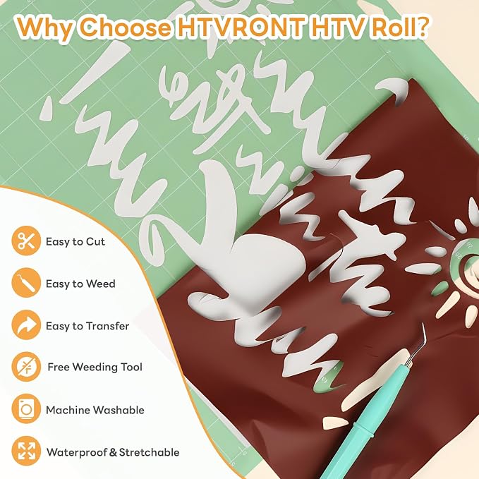 HTVRONT Brown HTV Roll Heat Transfer Vinyl - Image 3