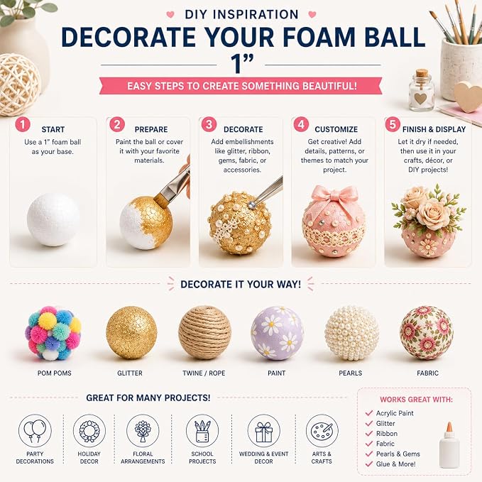 Evershine 100 Pack 1 Inch Craft Foam Ball - Image 3