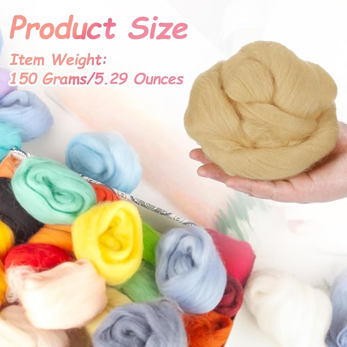 PATIKIL Wool Roving Yarn, 150G/5.3OZ Soft Felting Wool Pure Chunky Roving Yarn - Image 2