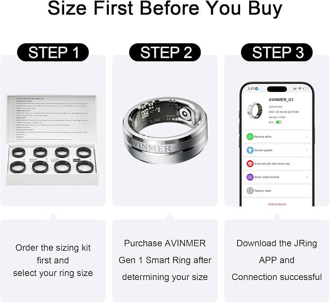 Gen 1 Smart Ring for Health Tracking, Non-Standard Ring Sizing, Compatible Gen - Image 2