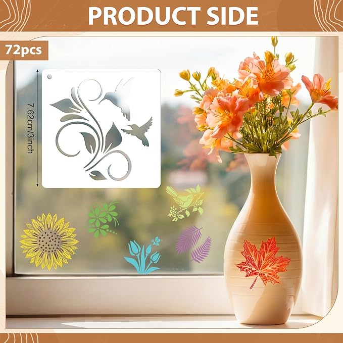 Marspark 72 Pcs Small Stencils for Crafts Reusable 3 Inch Stencils for Painting - Image 2