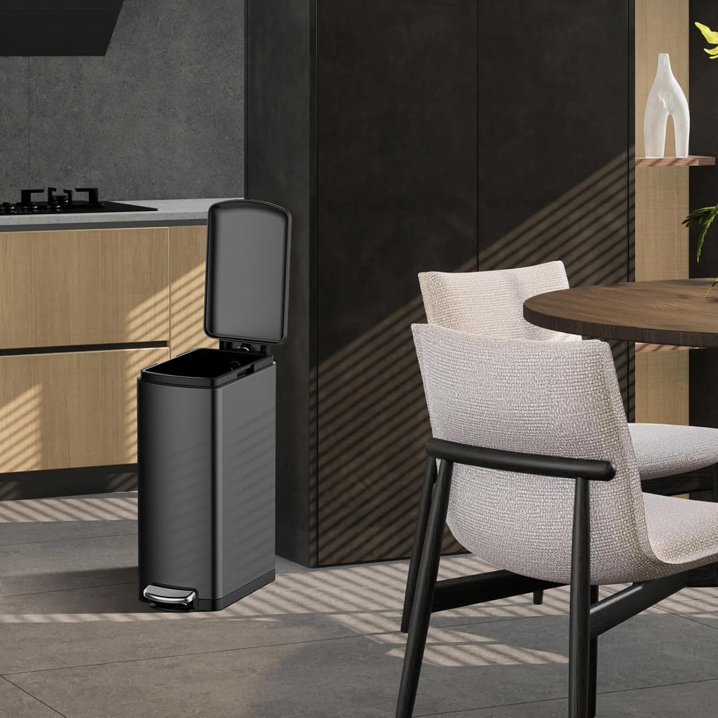 30 L Kitchen Step Trash Can, 8 Gallon Narrow Stainless Steel Waste Bin with Soft-Close Lid, Rectangle Rubbish Bin with Removable Inner Bucket for Bathroom, Dining Room, Living Room