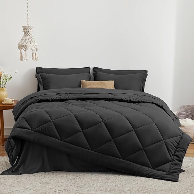 Love's cabin Full Comforter Set Black, 7 Pieces Full Bed in a Bag, All Season - Image 2
