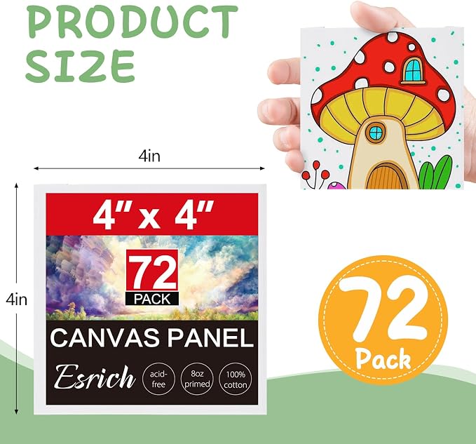 ESRICH Mini Canvases for Painting, 4x4In Canvas in Bulk 72 Pack Small Canvas - Image 2