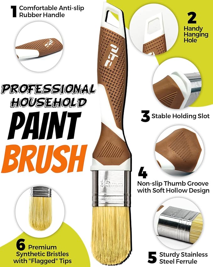 3 Pack Pro Paint Brush Set, Comfy Rubber Handle, Ultra-Smooth & Even Finish - Image 2