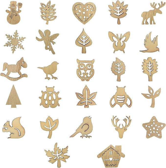 DIYOMR 200Pcs Hollow Wood Pieces Unfinished Wooden Vintage Embellishments - Image 2