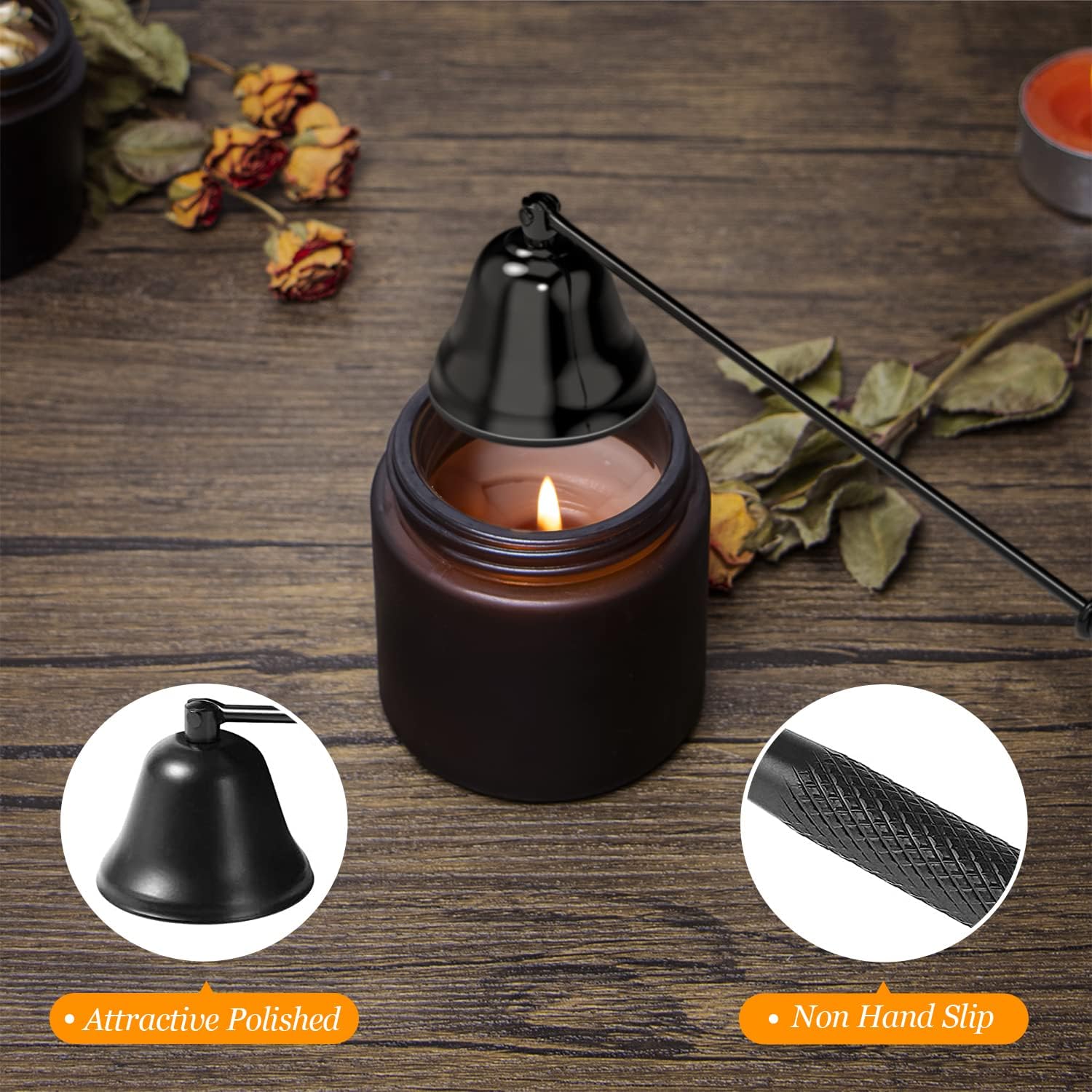 Lsnisni 5Pcs Candle Accessory Set With Rechargeable Electric Lighter, Storage Tray, Wick Trimmer, Snuffer, Dipper - Stainless Steel Care Kit With Gift Package for Candle Lovers - Black