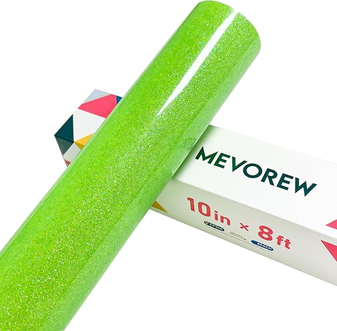 Neon Green Glitter HTV Heat Transfer Vinyl, Glitter Iron on Vinyl 10" x8ft | by MEVOREW