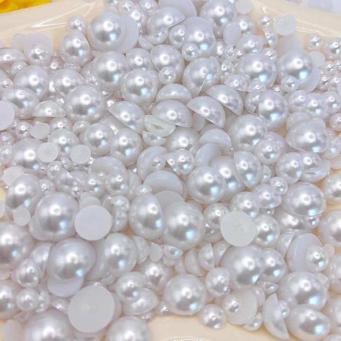 1500PCS 3-14mm White Flatback Pearls, 150g Half-Round ABS Pearls - Image 7