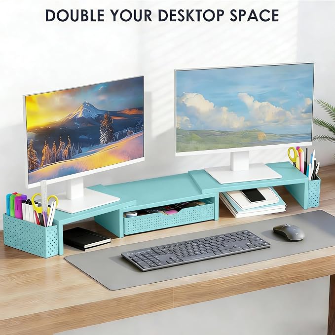 Spacrea Metal Desk Organizers and Accessories, Dual Monitor Stand Riser - Image 4