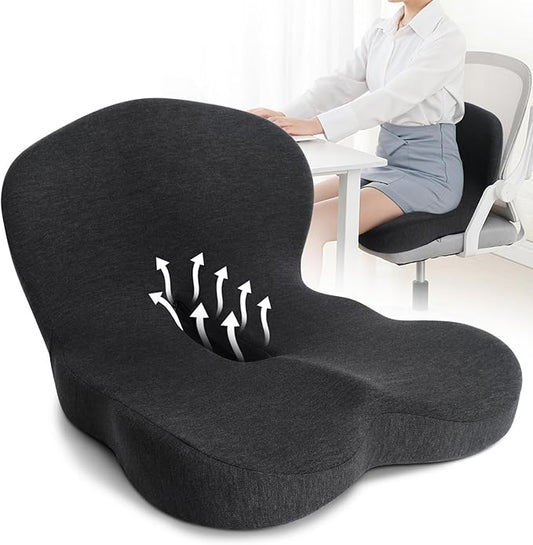 Memory Foam Seat Cushion, Chair Cushion for Office Chair, Car Seat, Relieving Pressure Tailbone Sciatica Back Pain for Long Sitting Office Workers, Car Drivers, Black