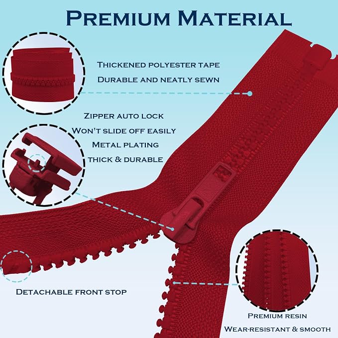 ANPURZII 2PCS #5 57 Inch Red Separating Jacket Zippers - Image 3