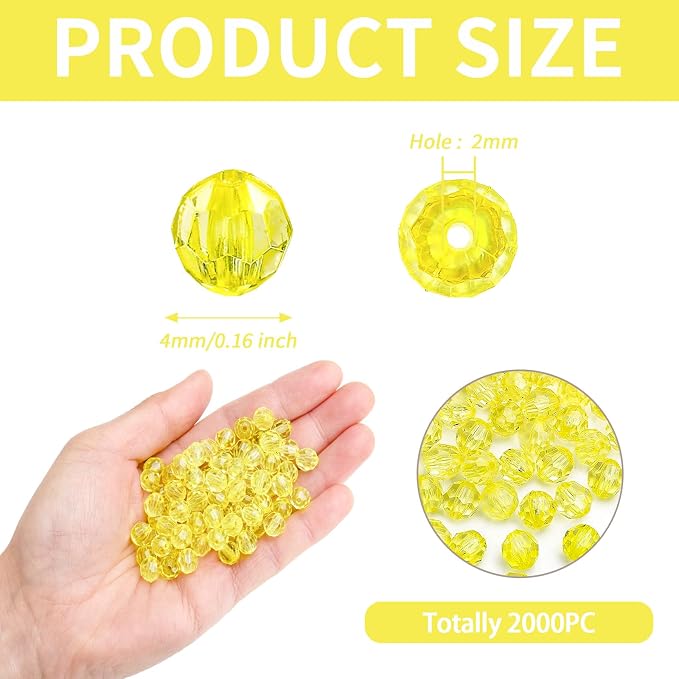 BONNY BOXX 2000pcs 4mm Acrylic Faceted Round Crystal Beads Transparent Citrine - Image 3