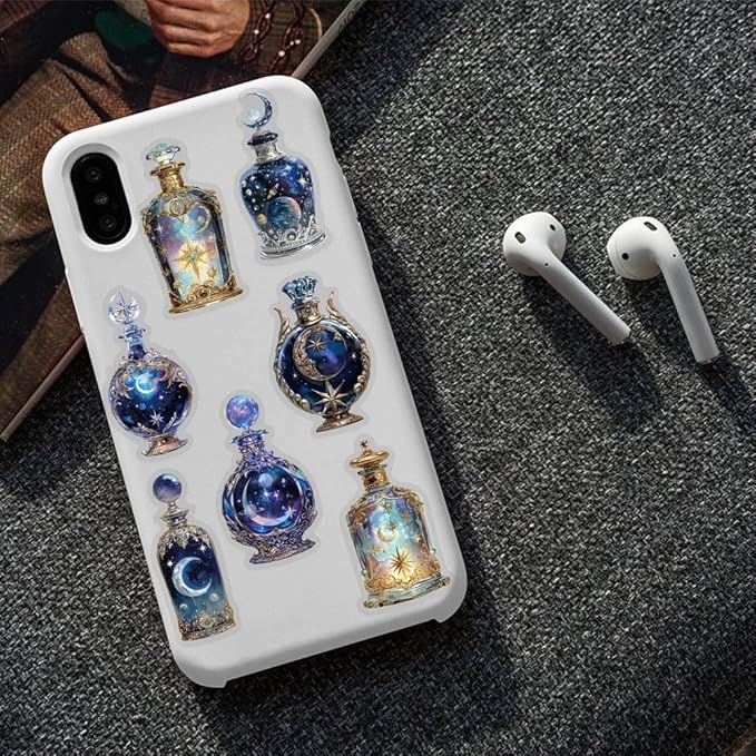 50PCS Lunar Phase Crystal Bottle Stickers – Clear Watercolor Moon & Star - Image 5