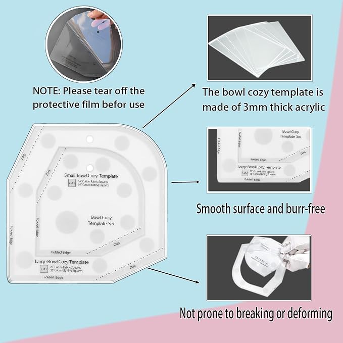 Bowl Cozy Template Cutting Ruler Set 3 Sizes Acrylic | Sewing Patterns - Image 3
