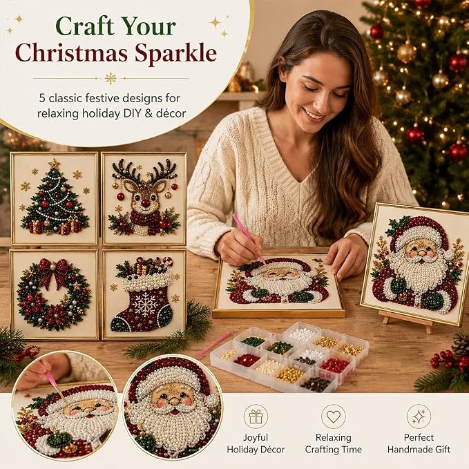 DIY Christmas Pearl Diamond Art Painting Kit, Cute Santa Elk Christmas Pearl - Image 5