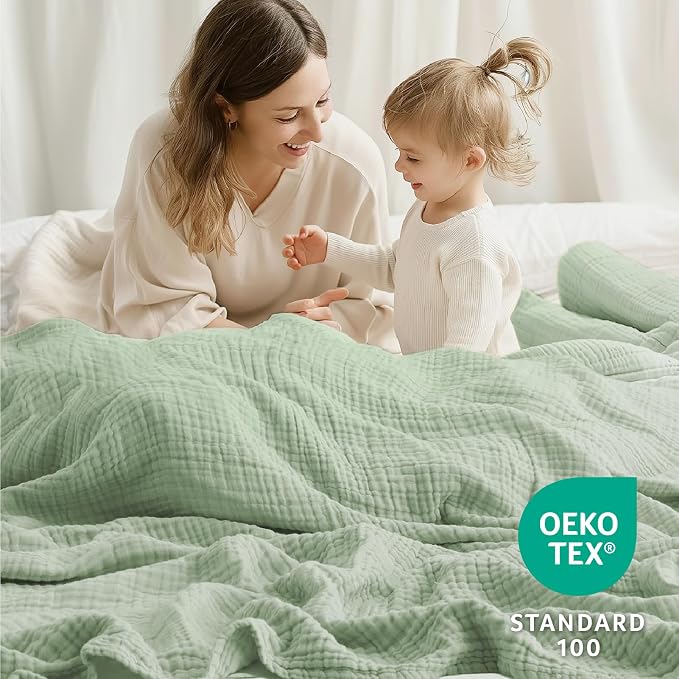 100% Cotton Muslin Blanket Twin XL 66" x 90", 6 Layers Cooling and Soft Twin - Image 6