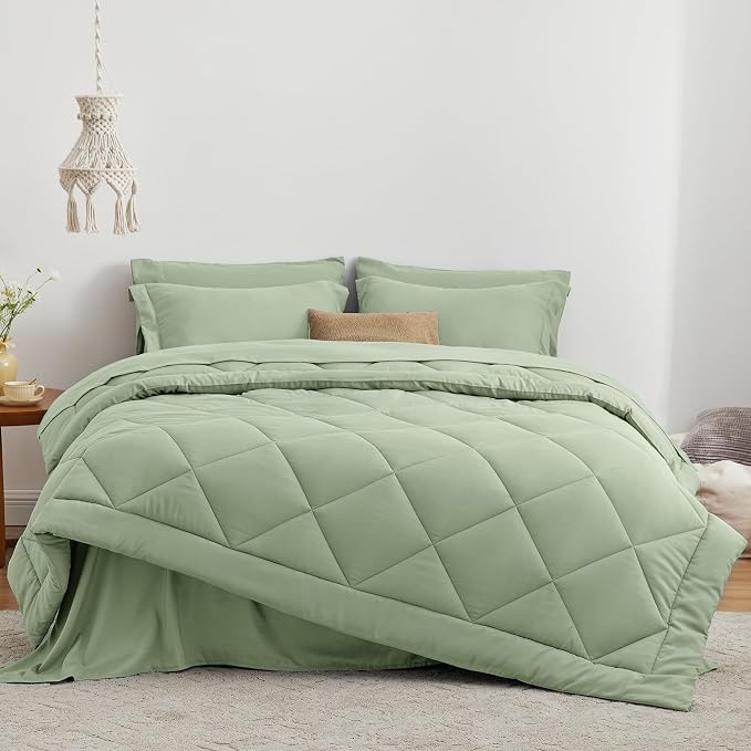 Love's cabin Full Comforter Set Sage, 7 Pieces Full Bed in a Bag, All Season - Image 2
