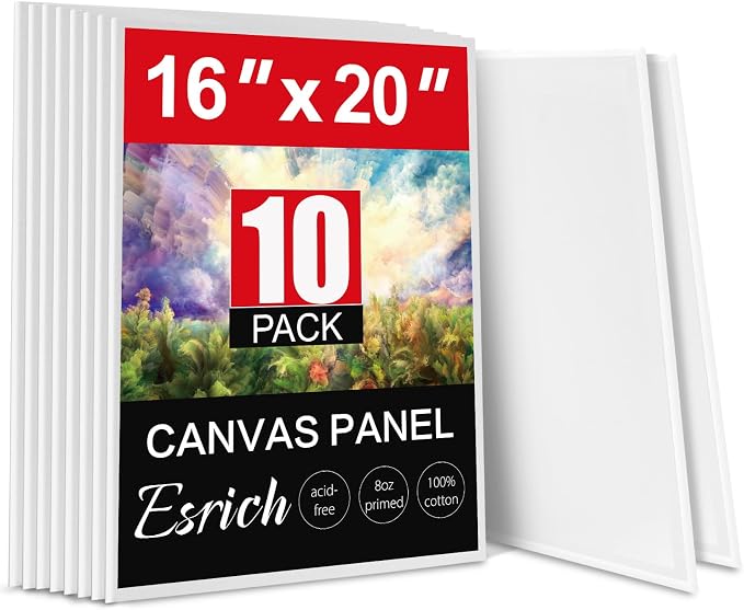 ESRICH Canvas for Painting 16x20 Inch, 10 Pack Flat Canvas Boards for Painting by ESRICH