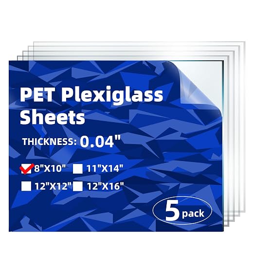 5-Pack of 8×10" PET/Plexiglass Sheets, Transparent Clear Flexible Plastic Sheet by MorefaLife