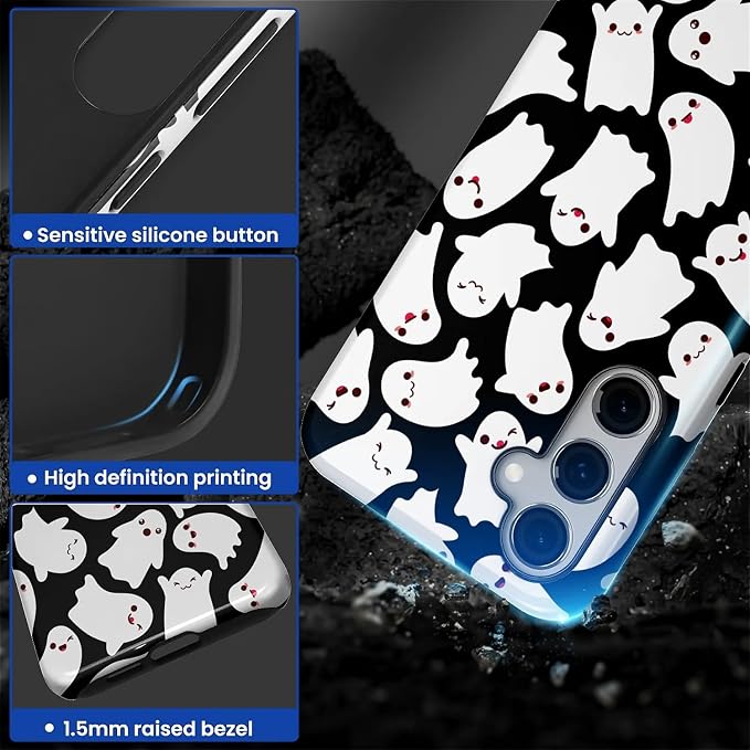 Case for Samsung Galaxy S24 Case, Halloween Ghosts Bats Design Hybrid Dual - Image 5