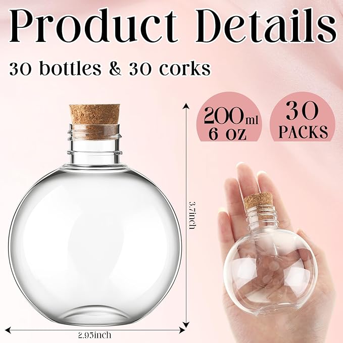 Jinei 30 Pcs 6 oz 200ml Ball Shape Plastic Sand Art Bottles Spherical Clear - Image 2