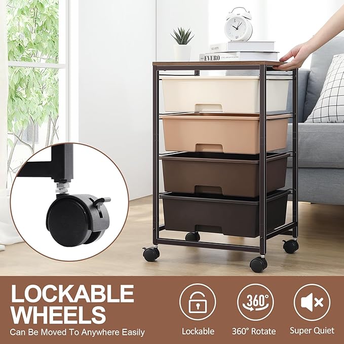 SYKIARIOL Utility Cart with 4 Drawers, Rolling Storage Cart with Drawers - Image 6