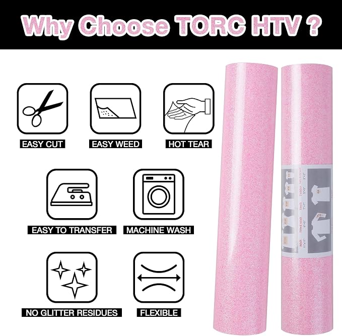 TORC Pink Glitter HTV Heat Transfer Vinyl Large Roll 12 inch x 20 ft Sparkly - Image 4