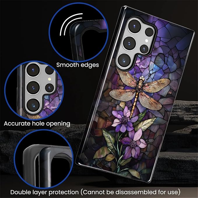 for Samsung Galaxy S23 Ultra Case, Stained Glass Dragonfly Pattern Glossy 2 in - Image 4