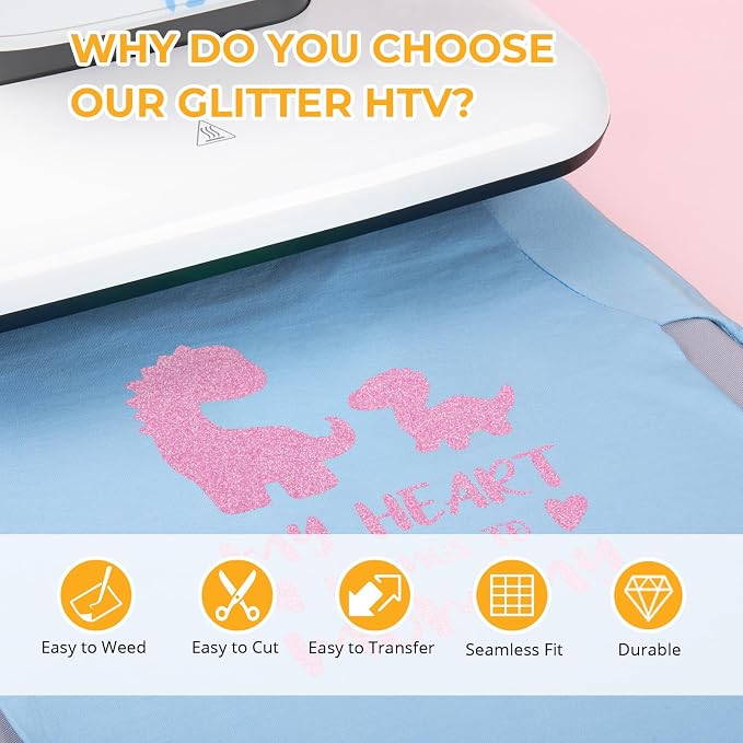 HTVRONT Pink Glitter HTV Vinyl- 10” x 5ft Pink Glitter Iron On Vinyl | Pink - Image 2