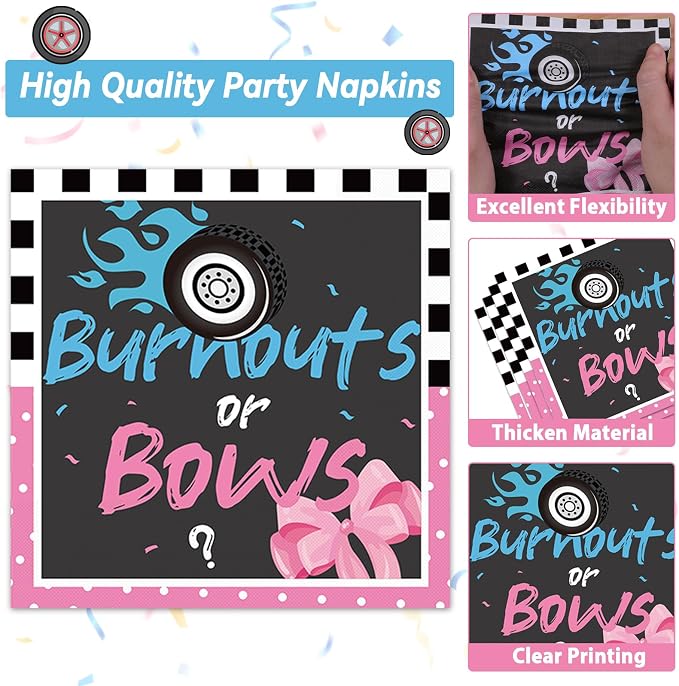 24 Guests Burnouts or Bows Gender Reveal Paper Plates Napkins Gender Reveal - Image 4