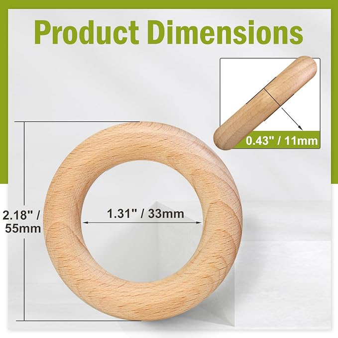 FoDau770 10pcs Natural Beech Wooden Rings, Unfinished Solid Wood Rings Heavy - Image 2