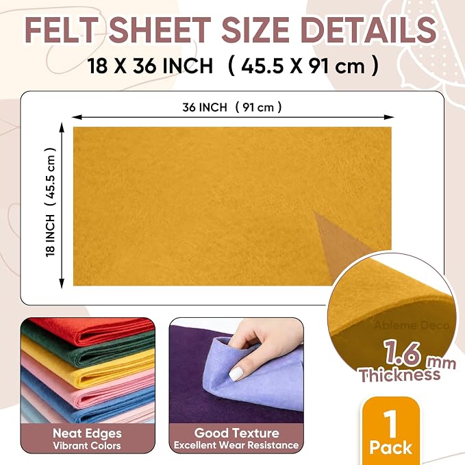 Soft Felt Fabric Sheet 18" x 36", 1.6mm Acrylic Craft Felt, Large Precut Sheet - Image 3