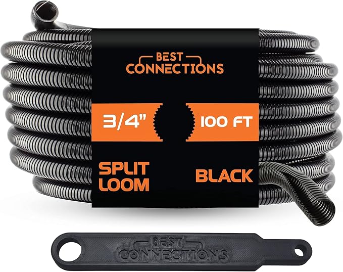 BEST CONNECTIONS 3/4" x 100 ft Split Wire Loom Flex-Guard Convoluted Tubing by BESTCONNECTIONS