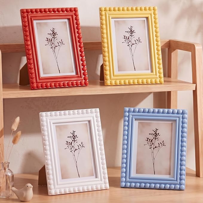 4 Pack 5 x 7 Picture Frame, Wood Beaded Boho Photo Frame, Vintage Photo Display - Image 5