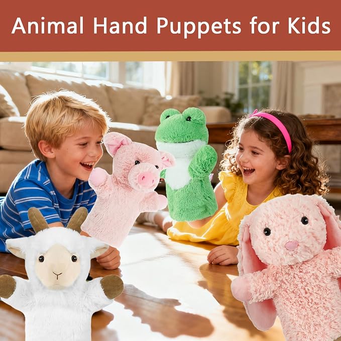4 PCS 11 Inch Farm Animal Hand Puppet Set Soft Realistic Plush Puppets Toys Goat - Image 4