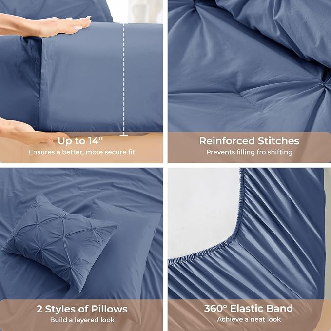 Sasttie Full Size Comforter Set, 7-Piece Bed in a Bag, Pintuck Bedding Set - Image 5