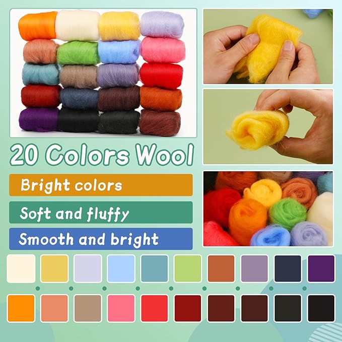 Mayboos Needle Felting Kit, Wool Roving 20 Colors Set | Wool Felting Kit Felt - Image 2