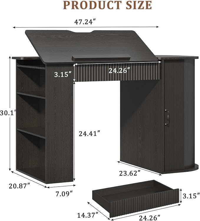 Drafting Table with Storage Cabinet & Drawers, Adjustable Drawing Table with - Image 2