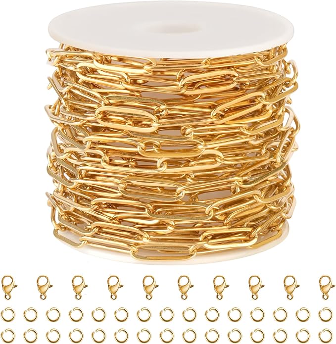 SMYHTGLIF 16.4 Feet Oval Paperclip Soldered Jewelry Making Chains Gold by SMYHTGLIF