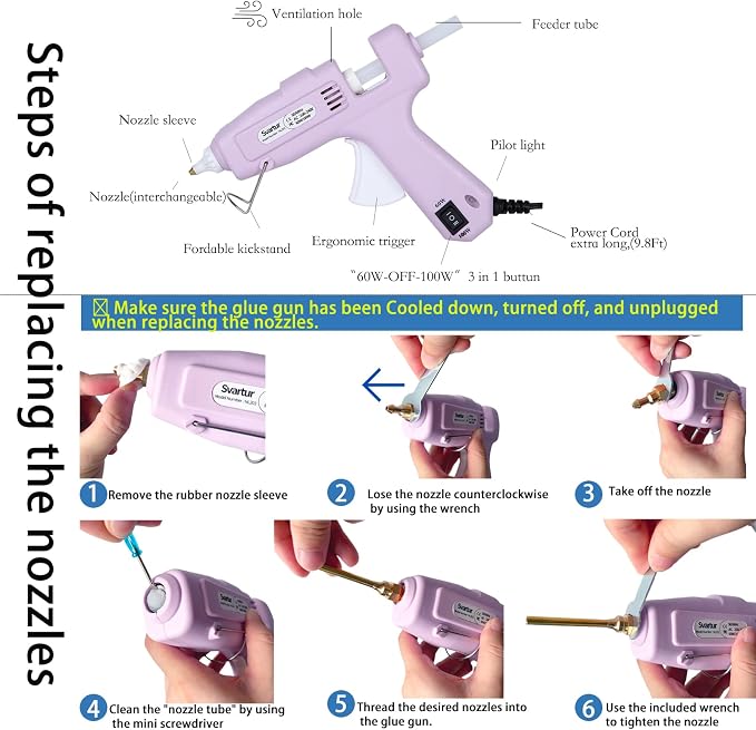 Full Size Hot Glue Gun with 60W/100W/OFF Switch, 9.8ft Extra-long Power Cord - Image 6