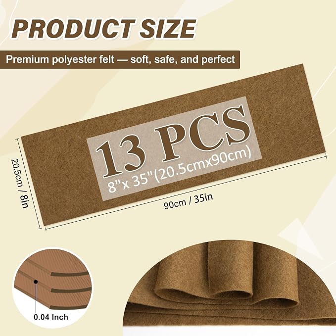 XSEINO 13 Rolls Dark Brown Felt Fabric, Dark Brown Series Colors Soft Nonwoven - Image 2