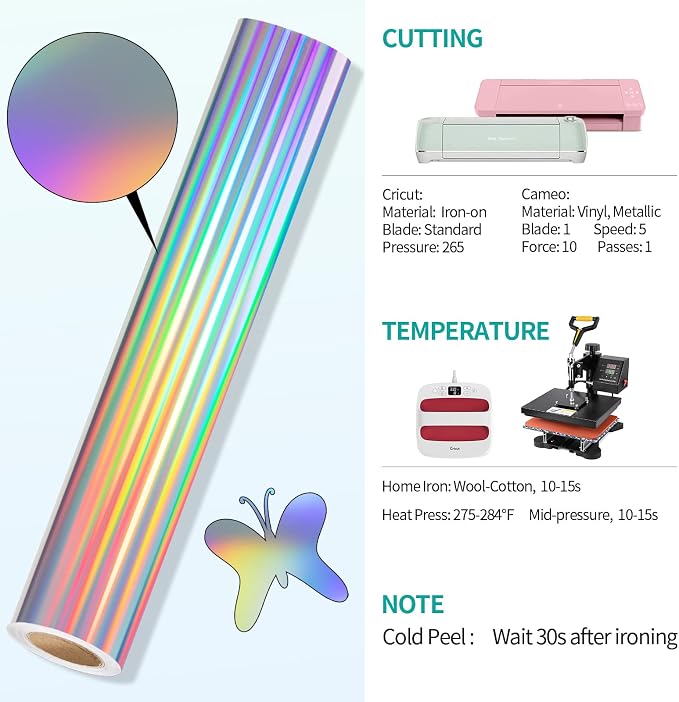 VINYL FROG Silver Holographic Heat Transfer Vinyl 12" x5ft Silver HTV Vinyl - Image 8