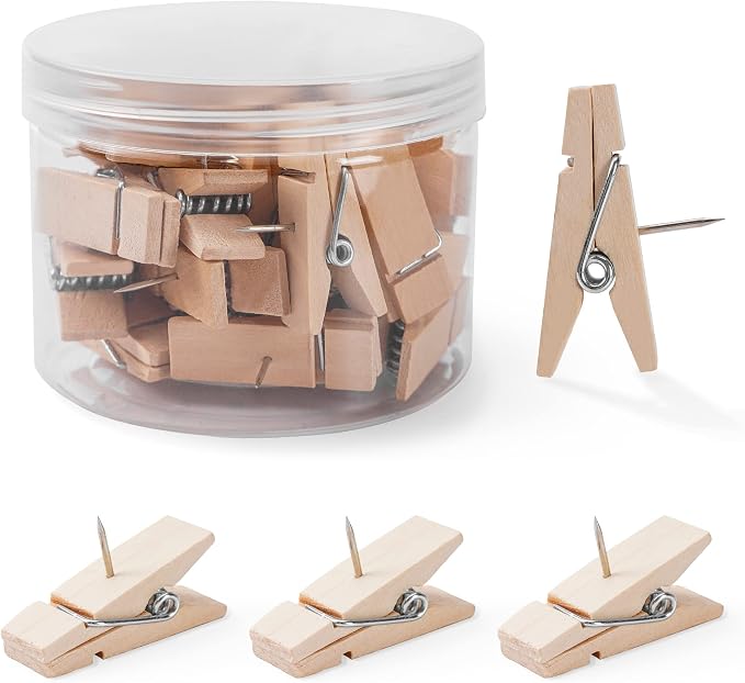 30pcs Cute Wooden Push Pin Clips by Rohuis