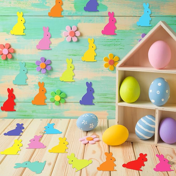 200 Pieces Bunny Paper Cutouts Easter Bulletin Board Decorations Colorful Bunny - Image 5
